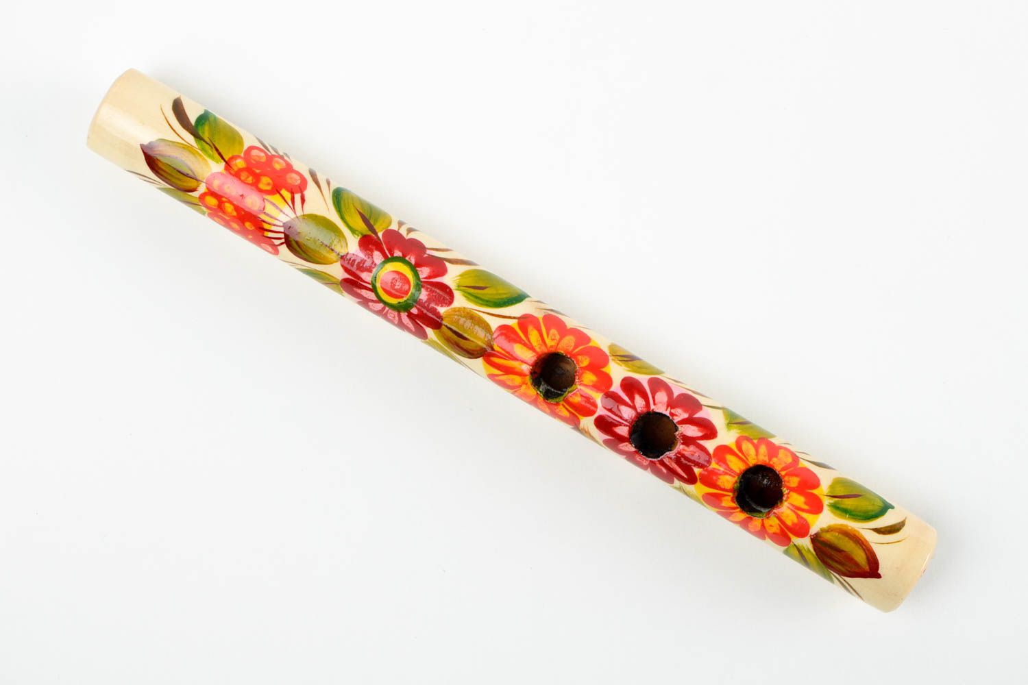 Sopilka Instrument à vent fait main en bois motif floral design Cadeau insolite photo 4