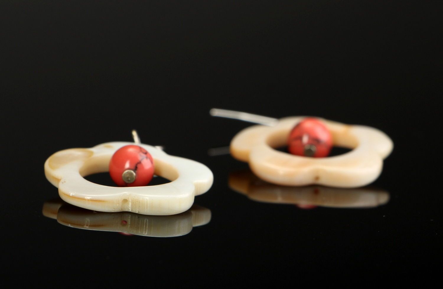 Beautiful earrings made from nacre and coral photo 1