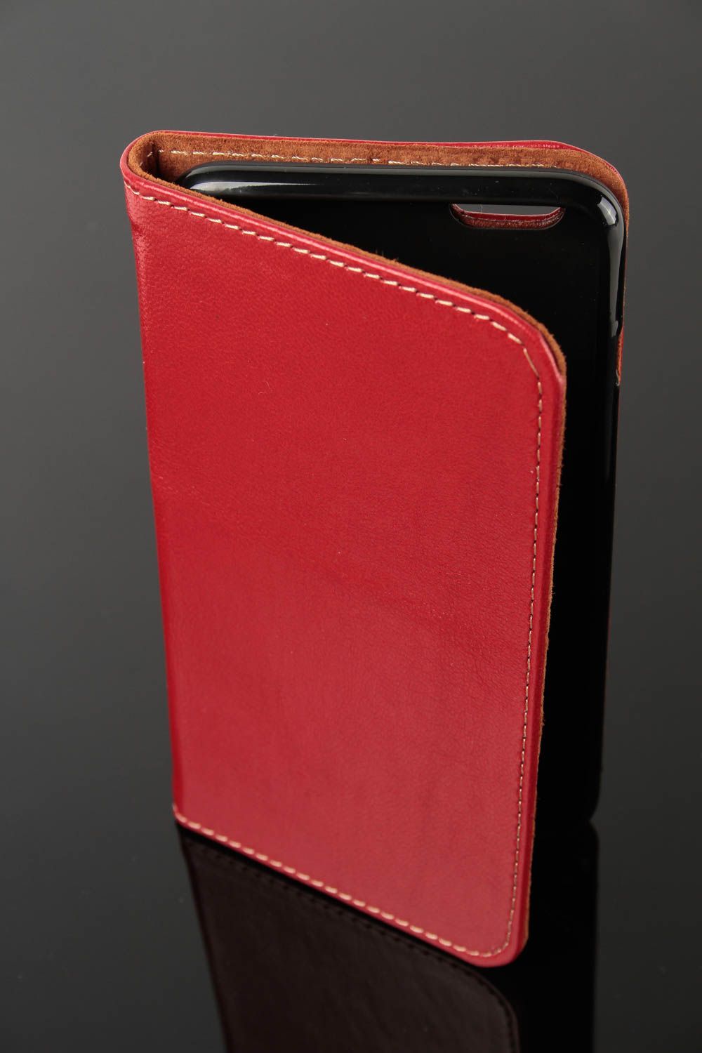 Housse smartphone cuir rouge faite main Étui téléphone portable Cadeau femme photo 2