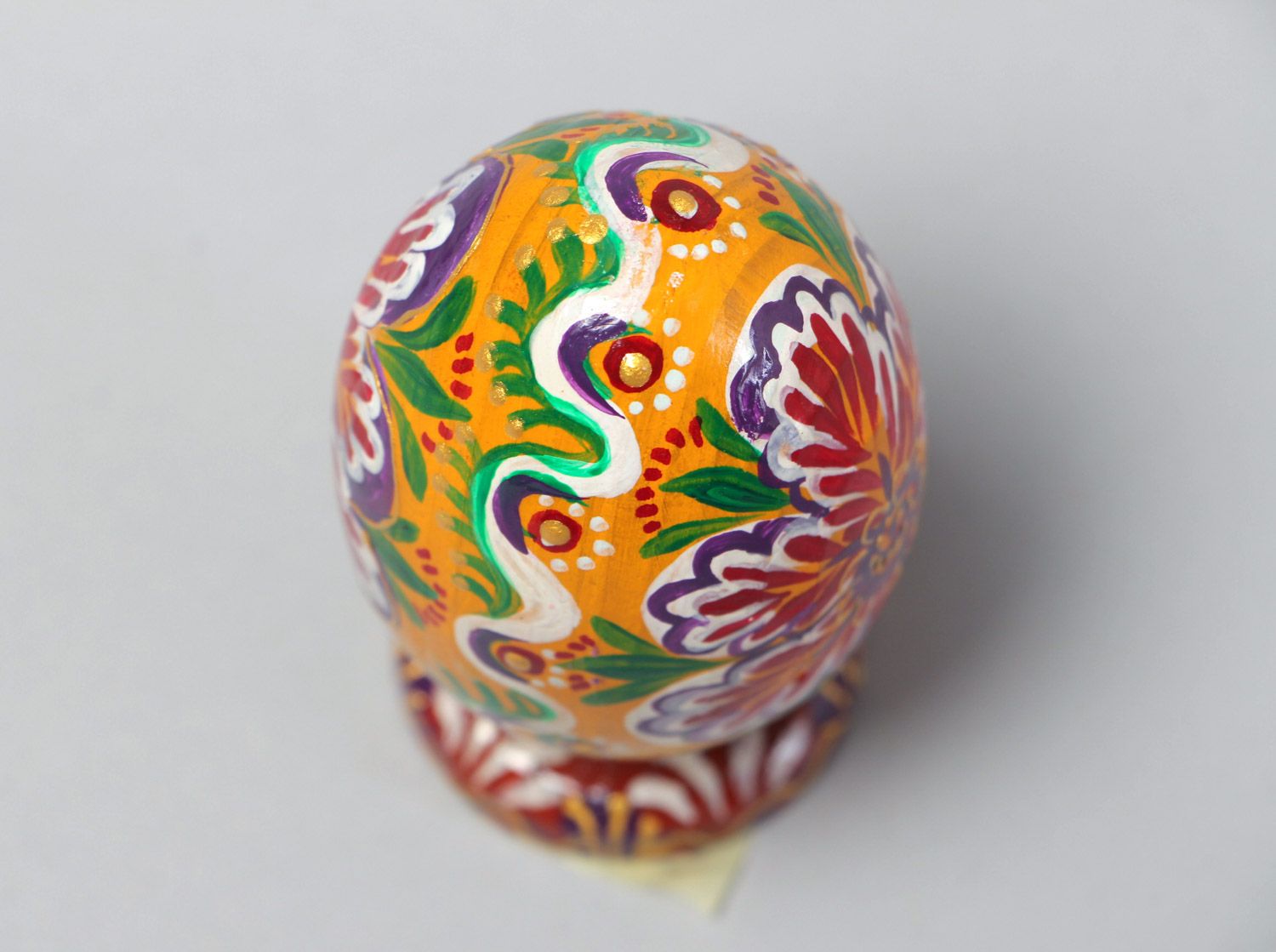 Деревянное яйцо расписное лакированное на подставке ручной работы Цветущая жизнь фото 4
