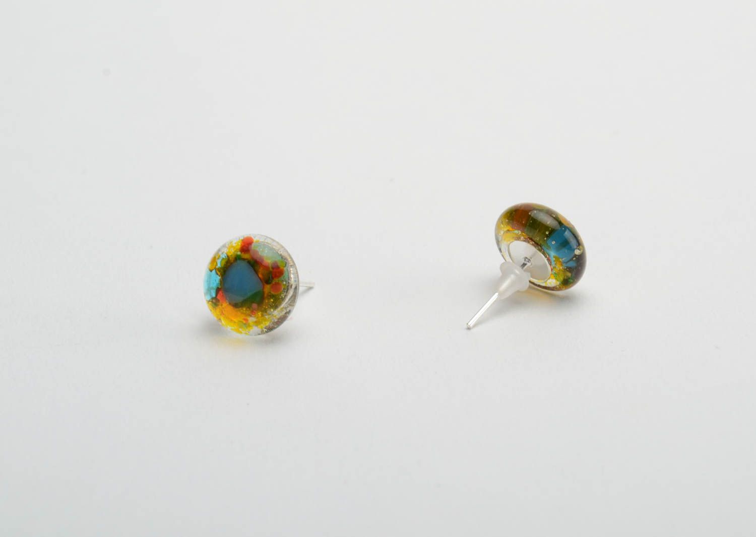 Rainbow stud earrings fusing glass handmade designer round-shaped accessory photo 3
