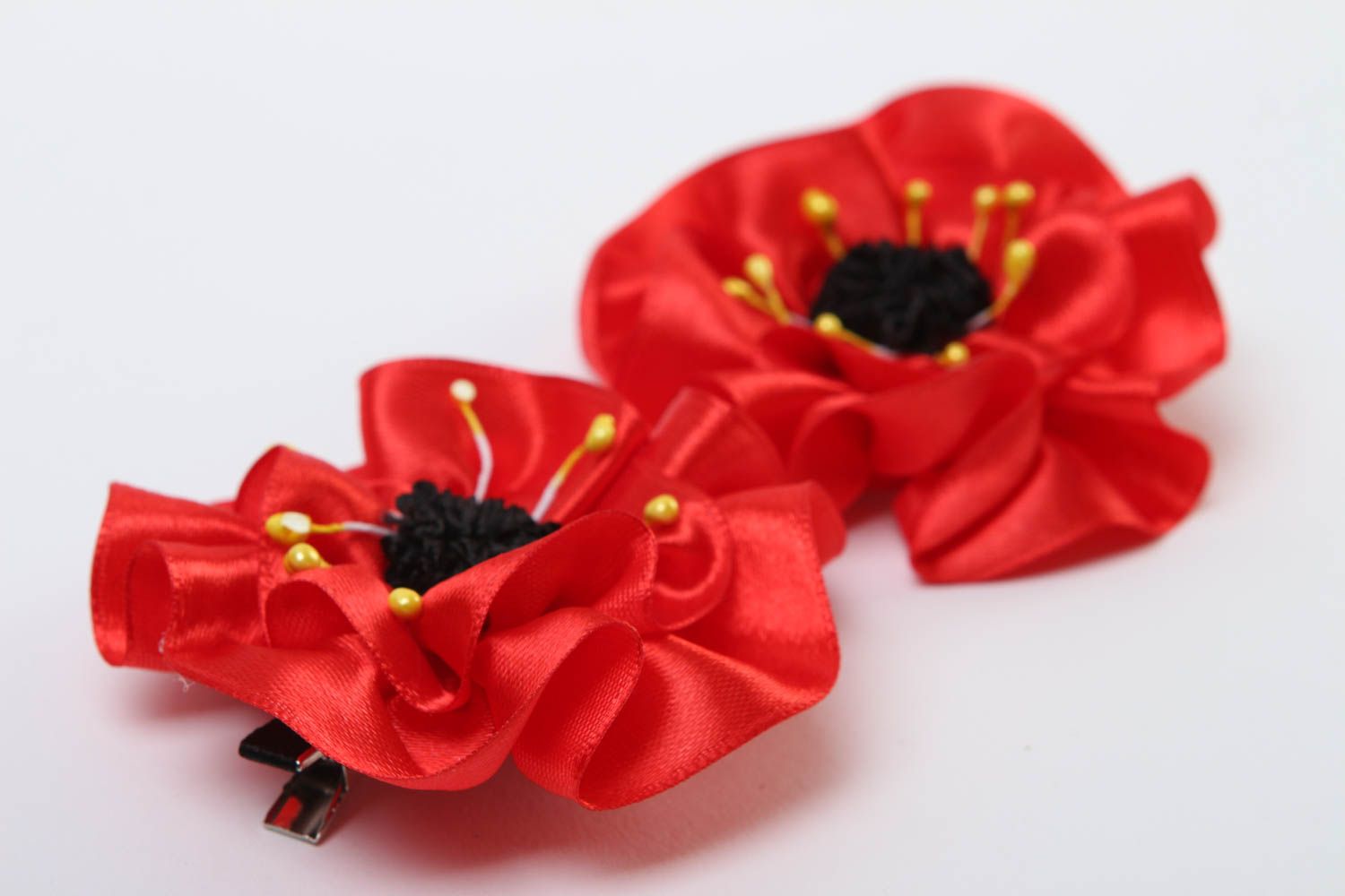 Blume Haarspangen 2 handgemachter Schmuck Accessoires für Mädchen Mohnblumen foto 3