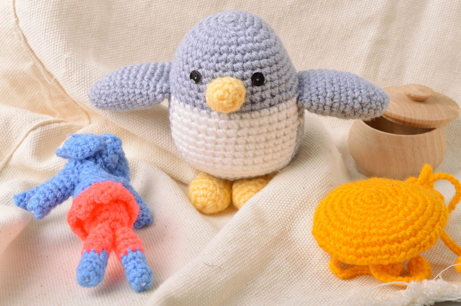 Soft stylish handmade toy crocheted blue small penguin  photo 1