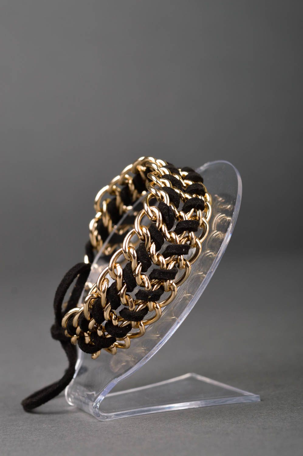 Браслет из замши ручной работы модный браслет широкий черный браслет из металла фото 3