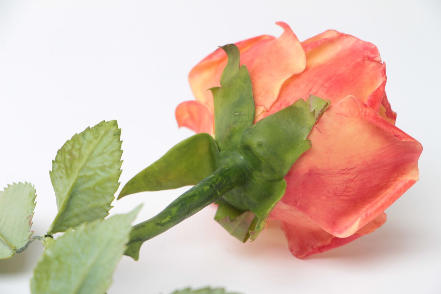 Orange feine handgemachte Kunstblume Rose aus Polymerton mit Ölfarben Bemalung foto 4