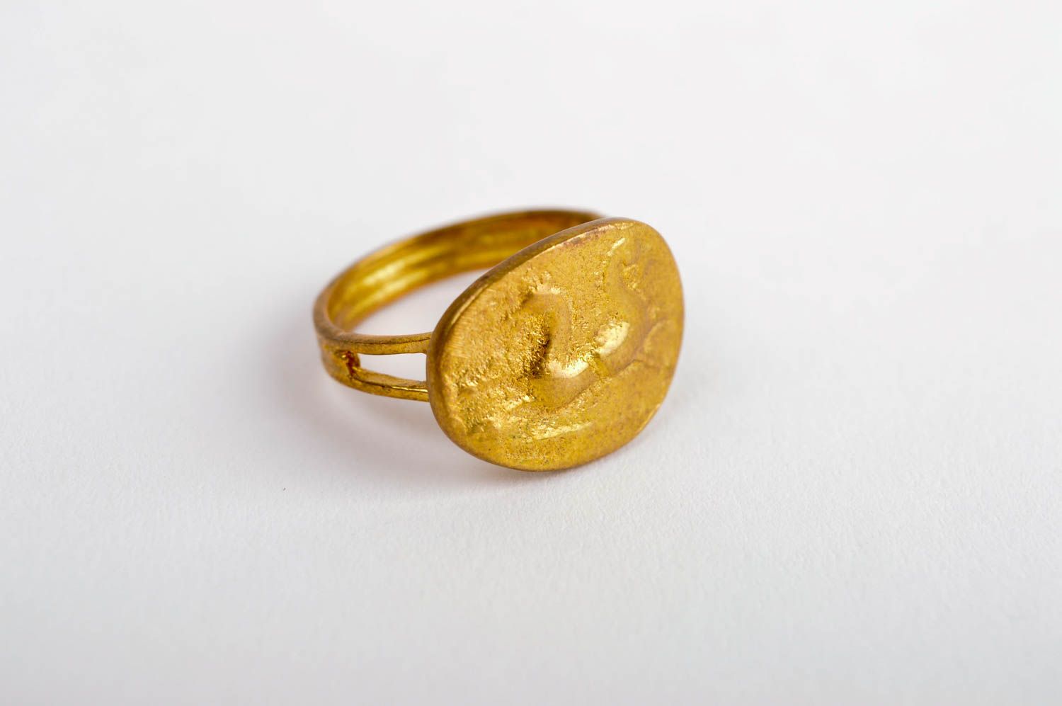 Кольцо ручной работы украшение из латуни модное кольцо желтое красивое фото 2