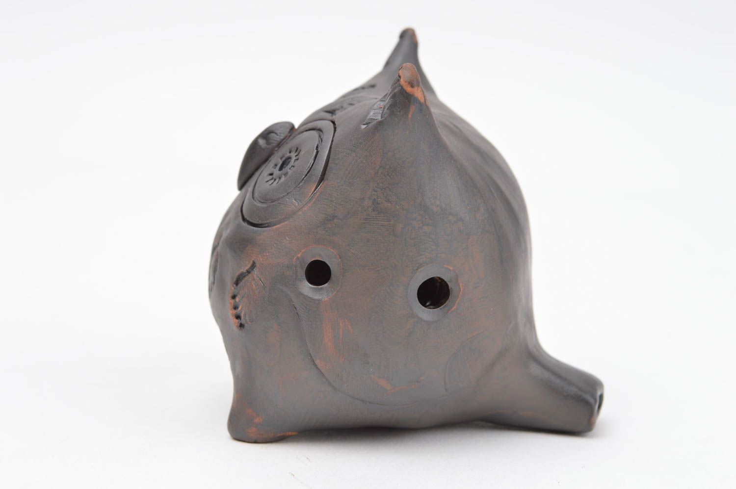 Глиняная игрушка ручной работы свистулька из глины керамическая свистулька сова  фото 3