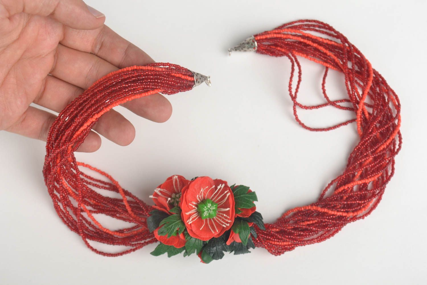 Handmade Blumen Collier Modeschmuck Halskette Geschenk für Frauen rot weiblich foto 5