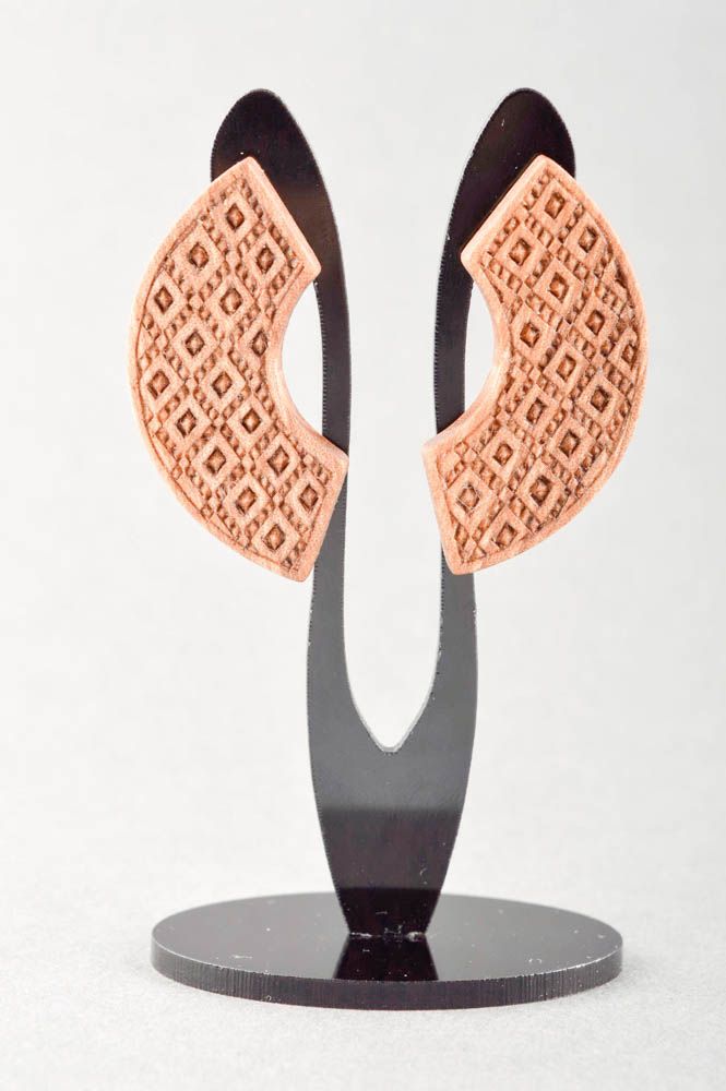 Designer wooden earrings unique bijouterie accessories present for women photo 1