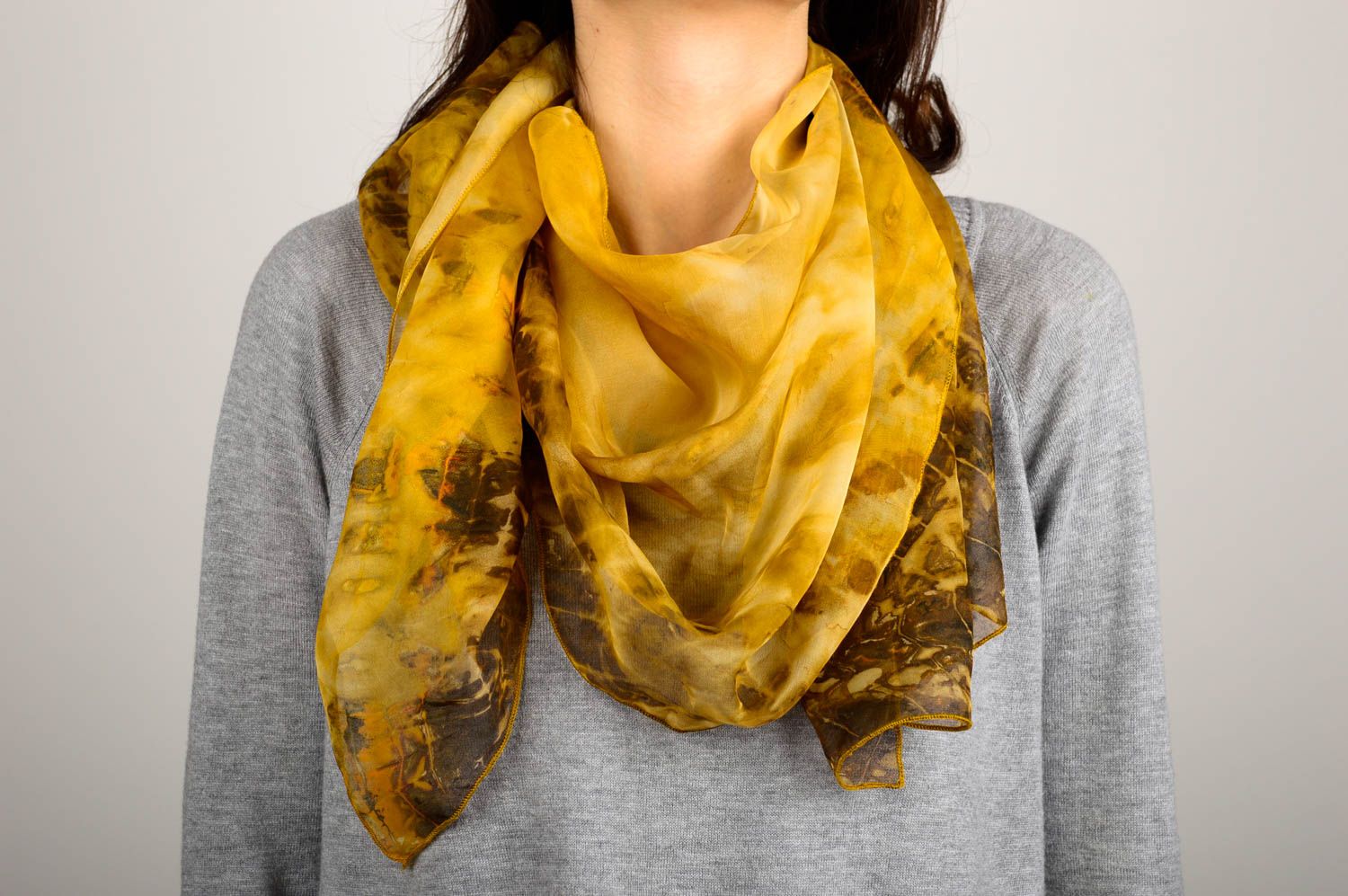 Handmade gelber Designer Schal Damen Stola Accessoires für Frauen gemustert foto 1
