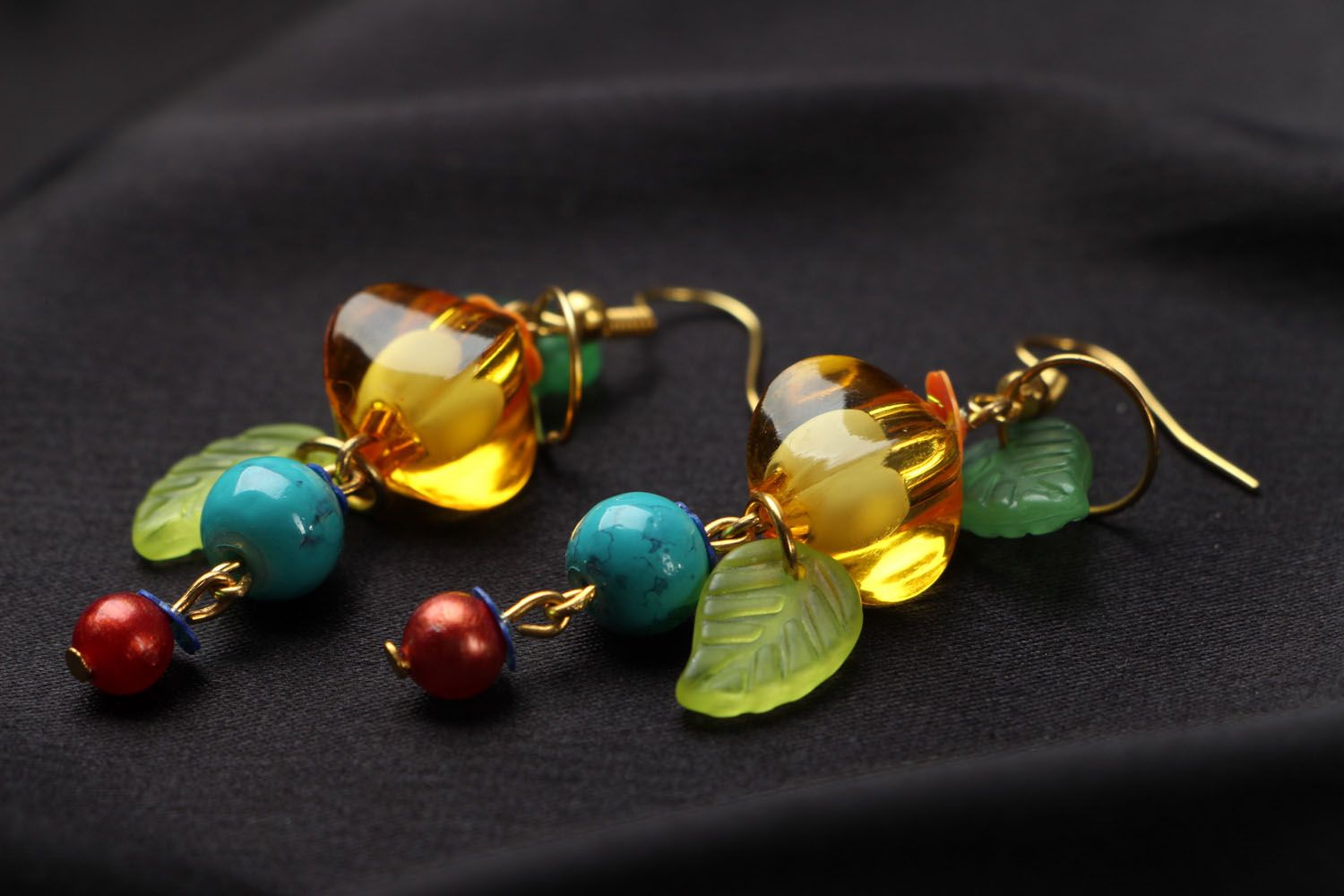 Earrings with plastic and glass beads photo 2