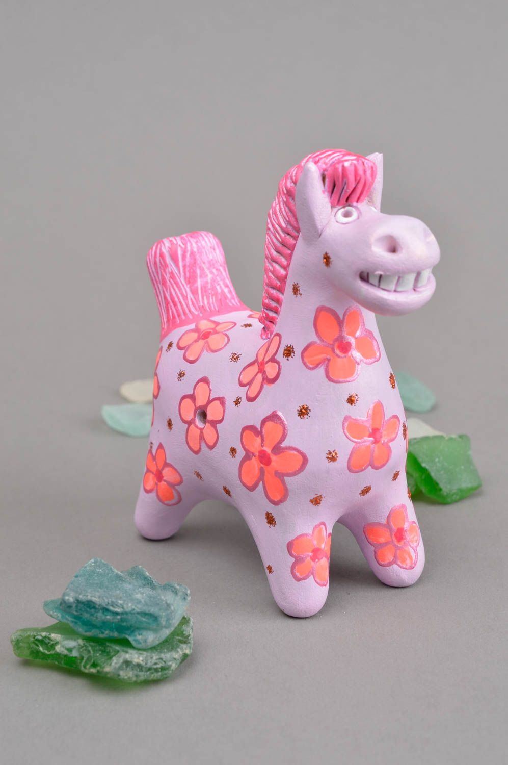 Керамический сувенир ручная работа игрушка из глины лошадка свистулька из глины фото 1