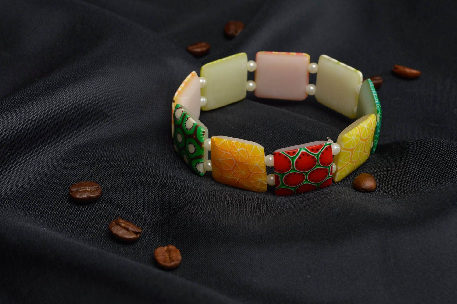 Schönes buntes Armband aus Polymerton handgemacht für Frauen Süße Farben foto 1
