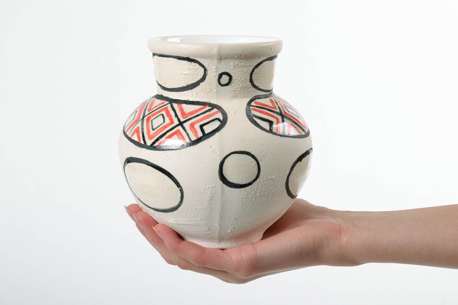 Handmade 12 oz painted ceramic milk jug, creamer 5,12 inches, 1,3 lb photo 2