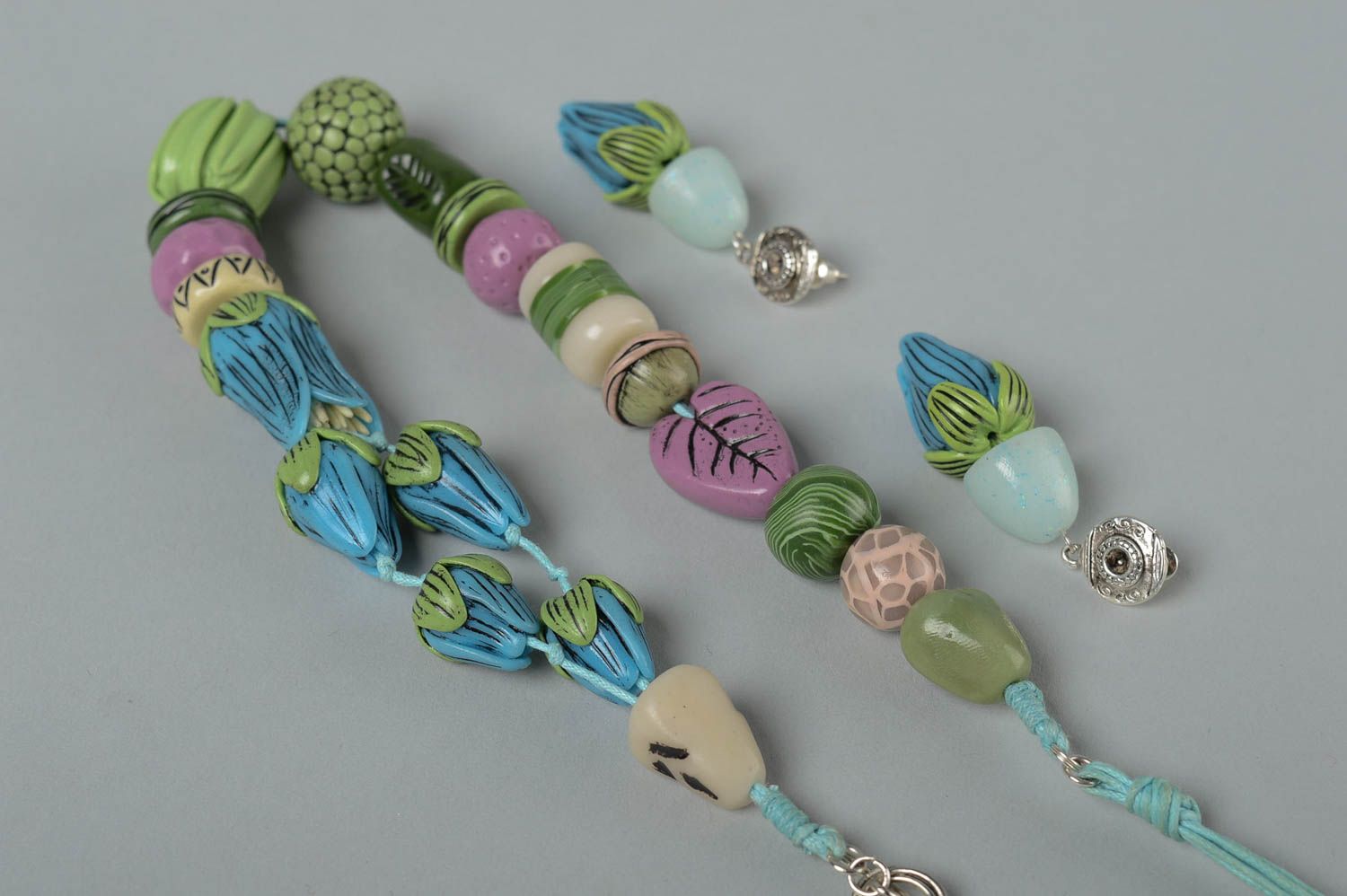 Handmade earrings polymer clay accessories long earrings plastic necklace photo 4