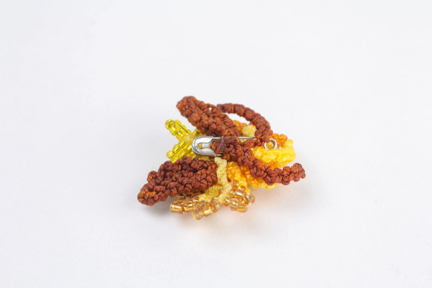 Brooch made of threads and beads Flowers photo 3