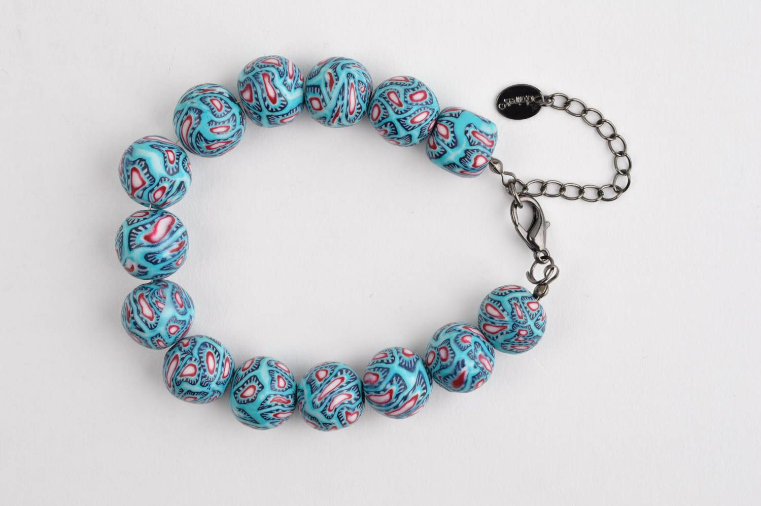 Bracelet boules bleues à motif Bijou fait main en pâte polymère Cadeau femme photo 3