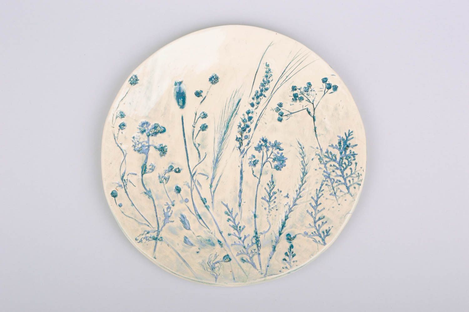 Assiette en céramique décorative faite main peinte de glaçure à motif bleu blanc photo 1