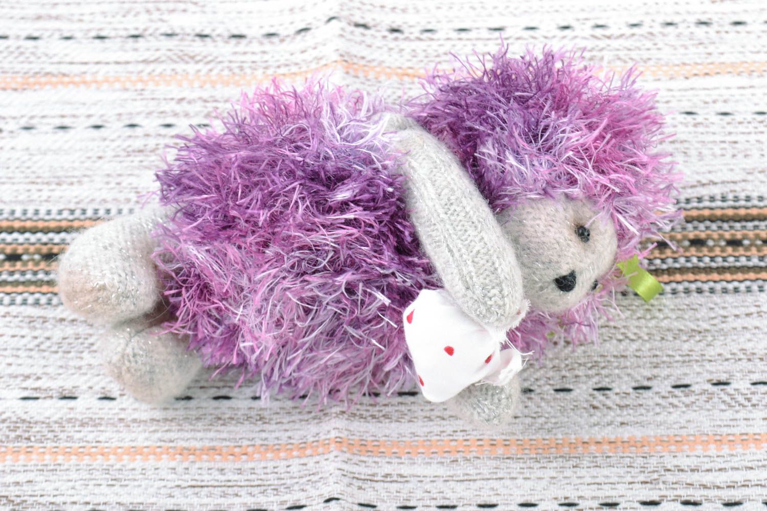 Jouet mou Hérisson tricoté en laine violet joli petit original fait main photo 1