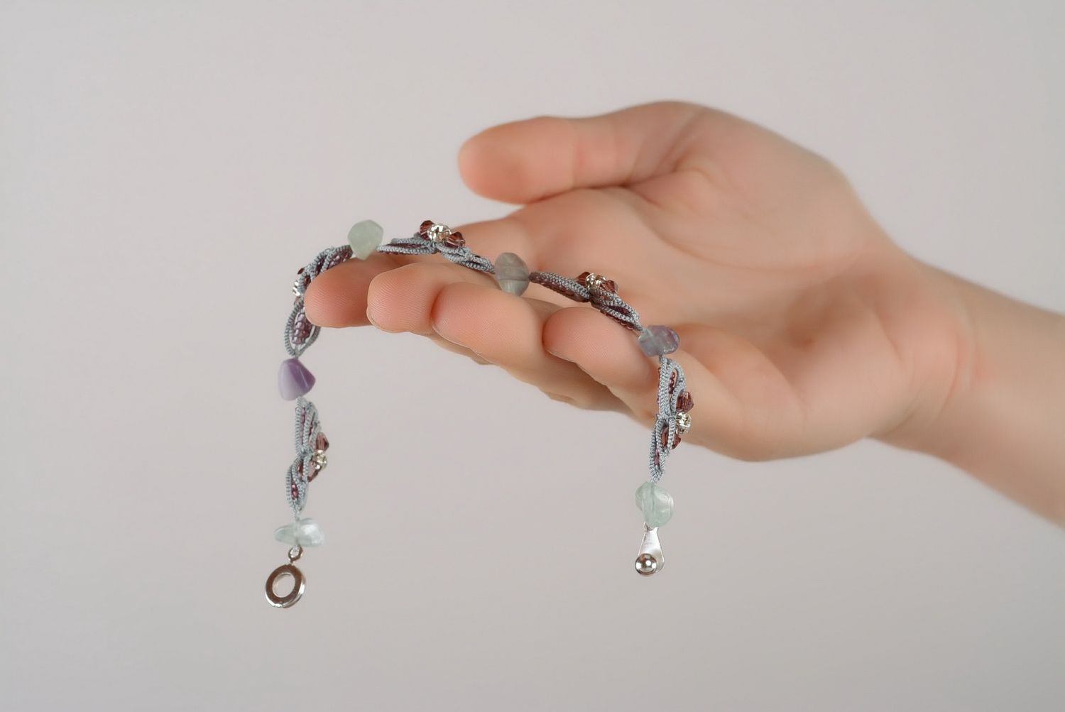 Bracelet en pierres Bijou fait main Accessoire femme strass fluorite perles photo 3