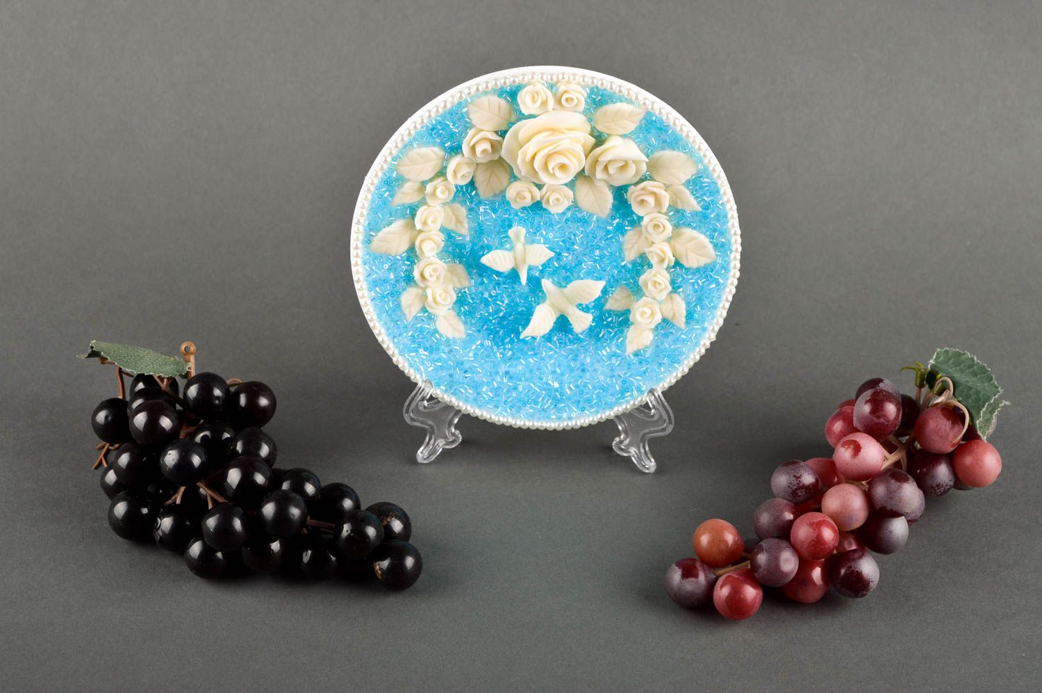 Assiette décorative Décoration fait main en bleu ciel Vaisselle déco mariage photo 1