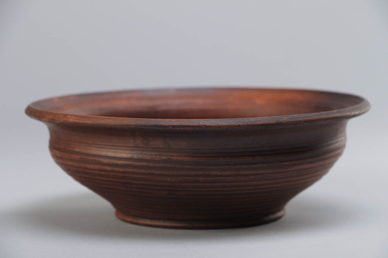 Handmade dark brown ceramic bowl kilned with milk for soups and salads 500 ml photo 2