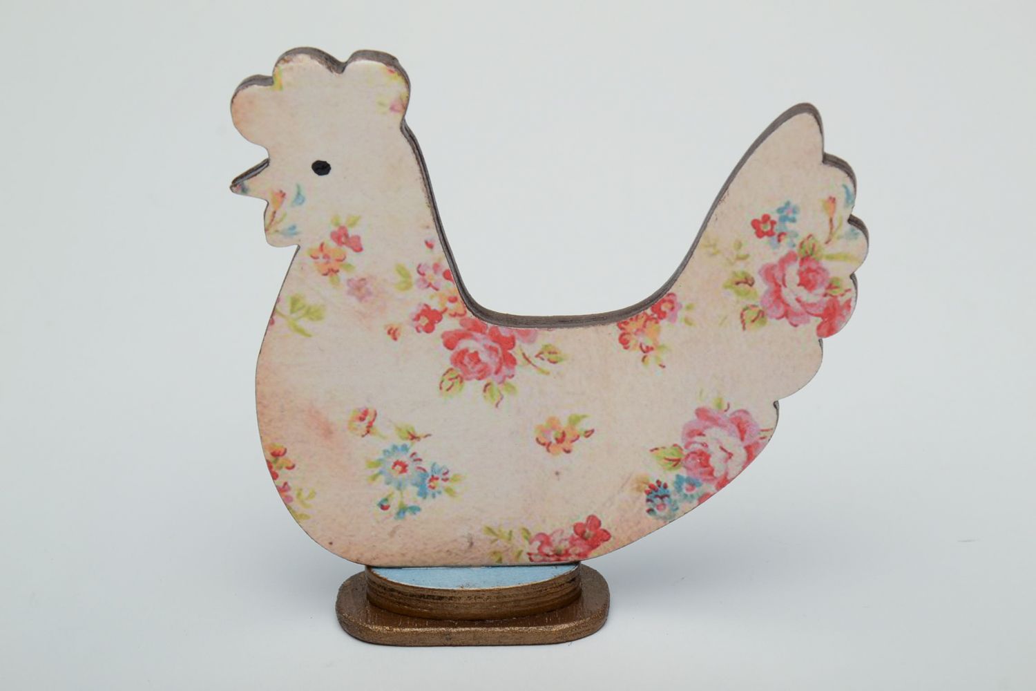 Easter wooden figurine of chicken decorated using decoupage technique photo 2