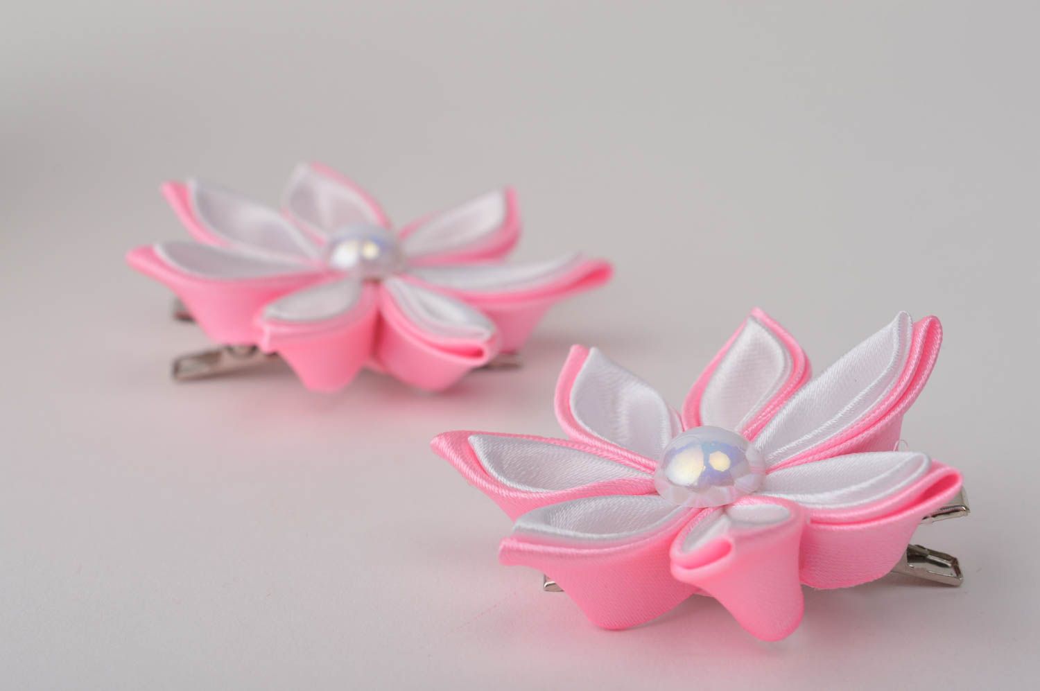 Homemade jewelry set flower hair clips kanzashi flowers gifts for baby girl photo 8