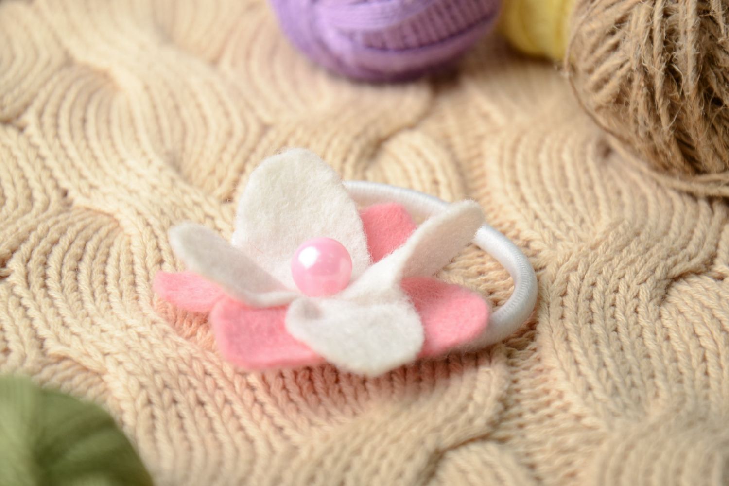 Light scrunchy in gentle colors with felt flower photo 1