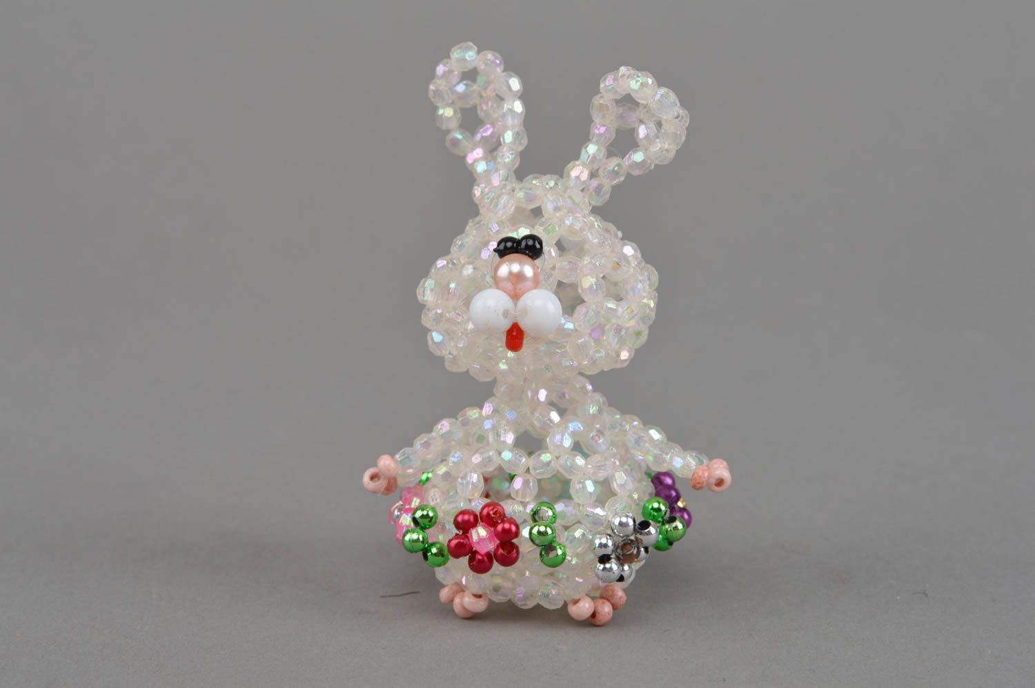 Miniature handmade designer beaded statuette of hare in dress for home decor photo 4