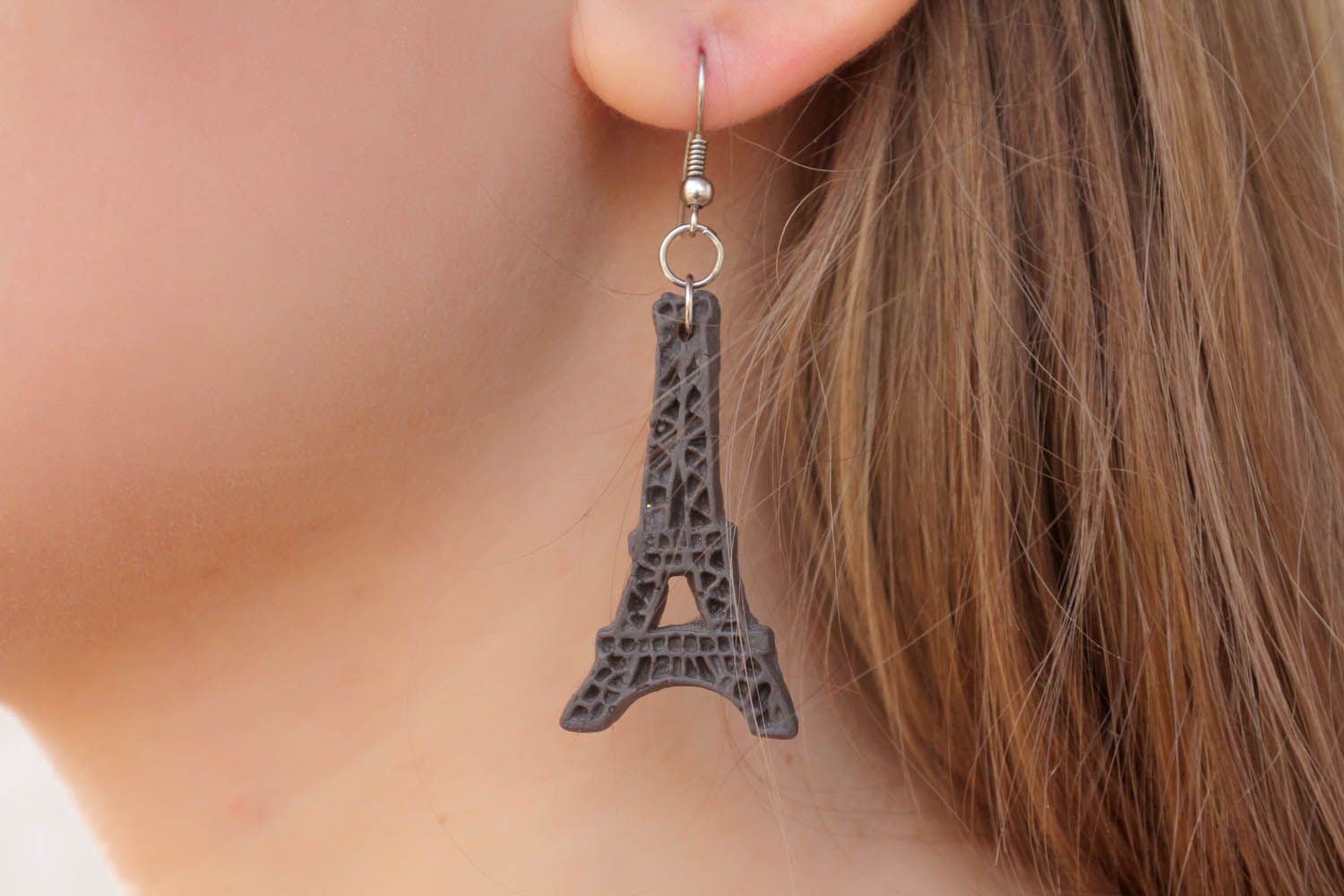 Earrings made ​​of polymer clay Eiffel Tower photo 5