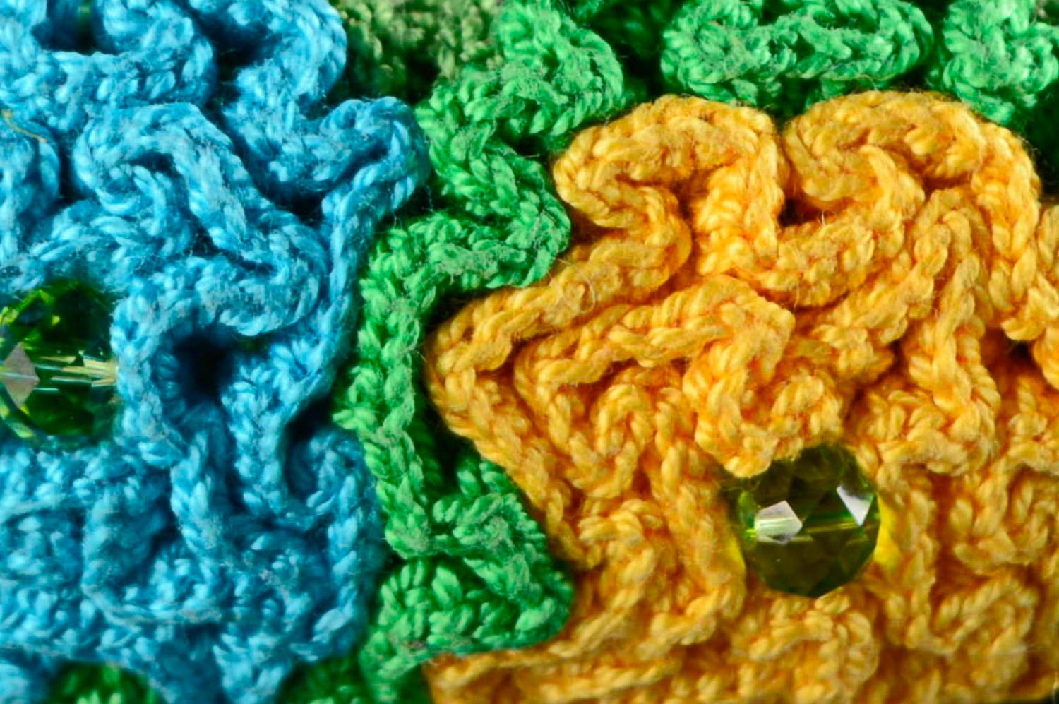 Serre-tête fleurs tricotées avec perles fantaisie fait main multicolore photo 5