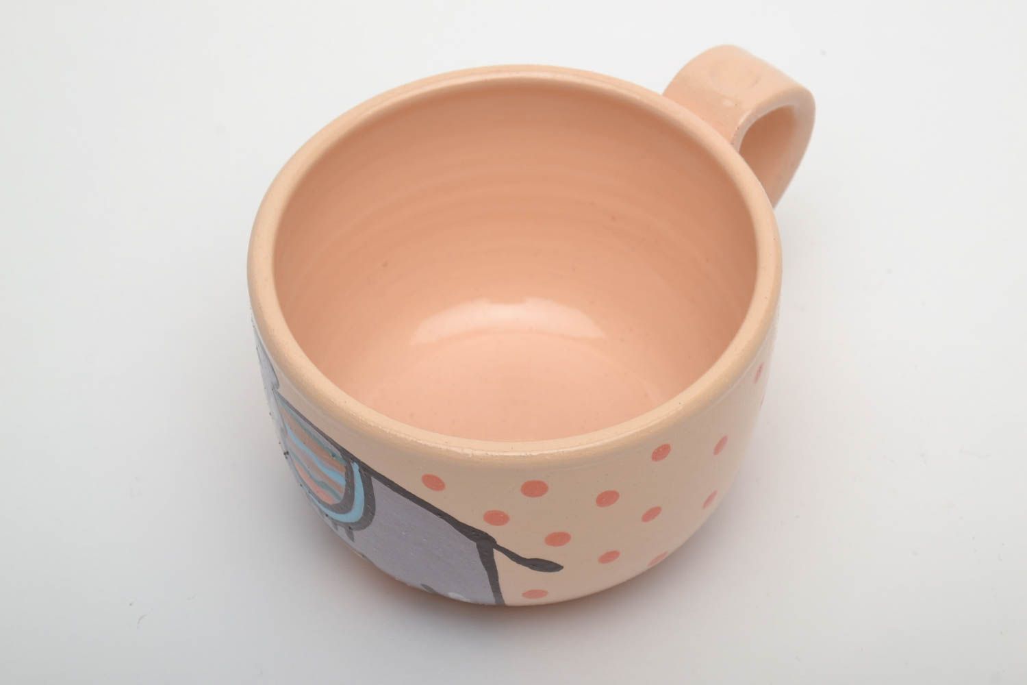 Clay tea cup with elephant pattern and handle. Great gift for a child photo 4