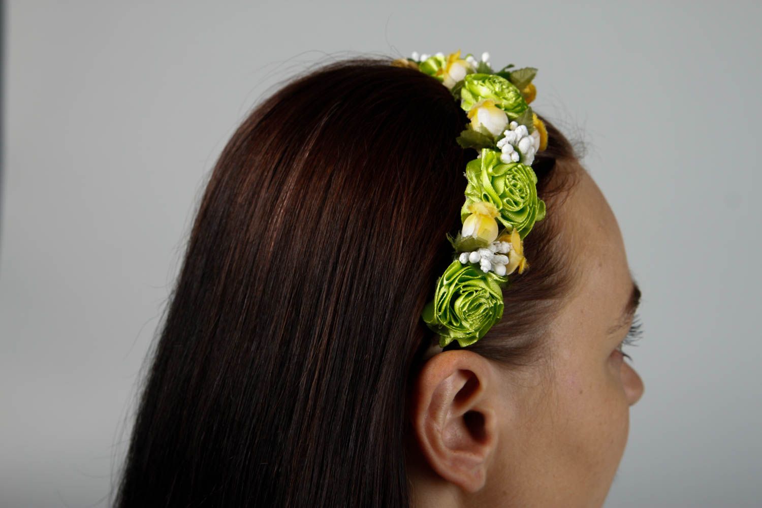 Stylish handmade leather headband flowers in hair designer accessories for girls photo 2