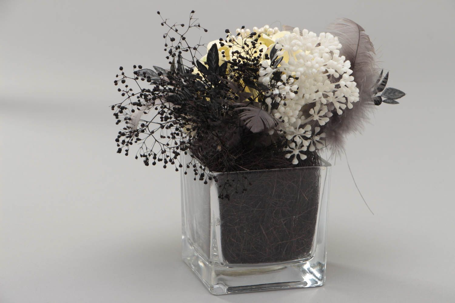 Beautiful handmade desktop polymer clay flower composition for home decor photo 4