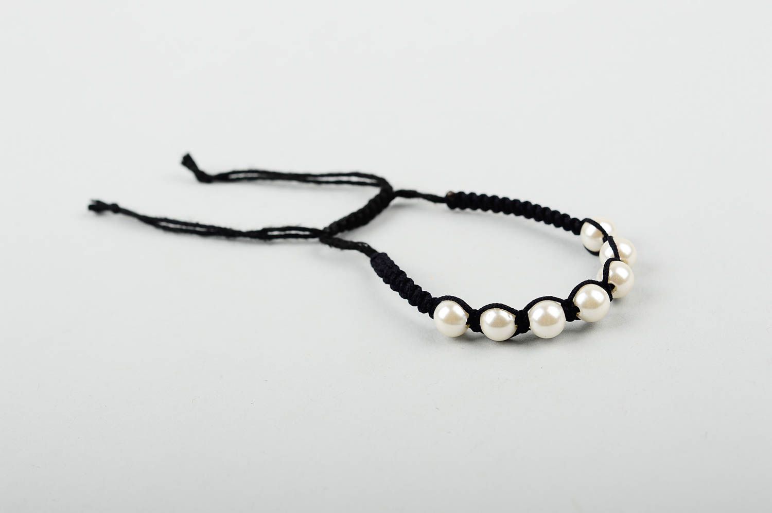 Handmade black elegant bracelet textile woven bracelet fashion accessory photo 3