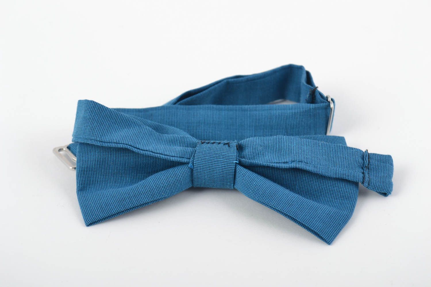 Stylish cotton bow tie with adjustable strap handmade blue men's accessory photo 4