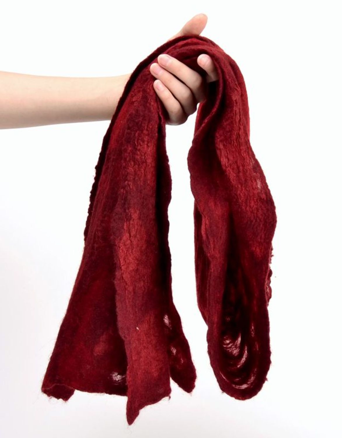 Wine-colored scarf made from wool and silk photo 3