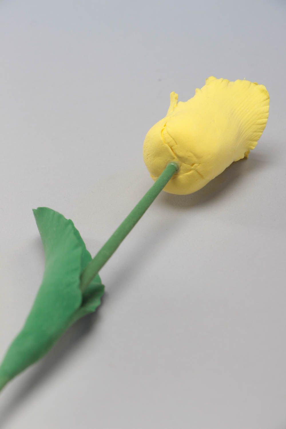 Decorative handmade Japanese polymer clay flower with stalk Yellow Tulip photo 3