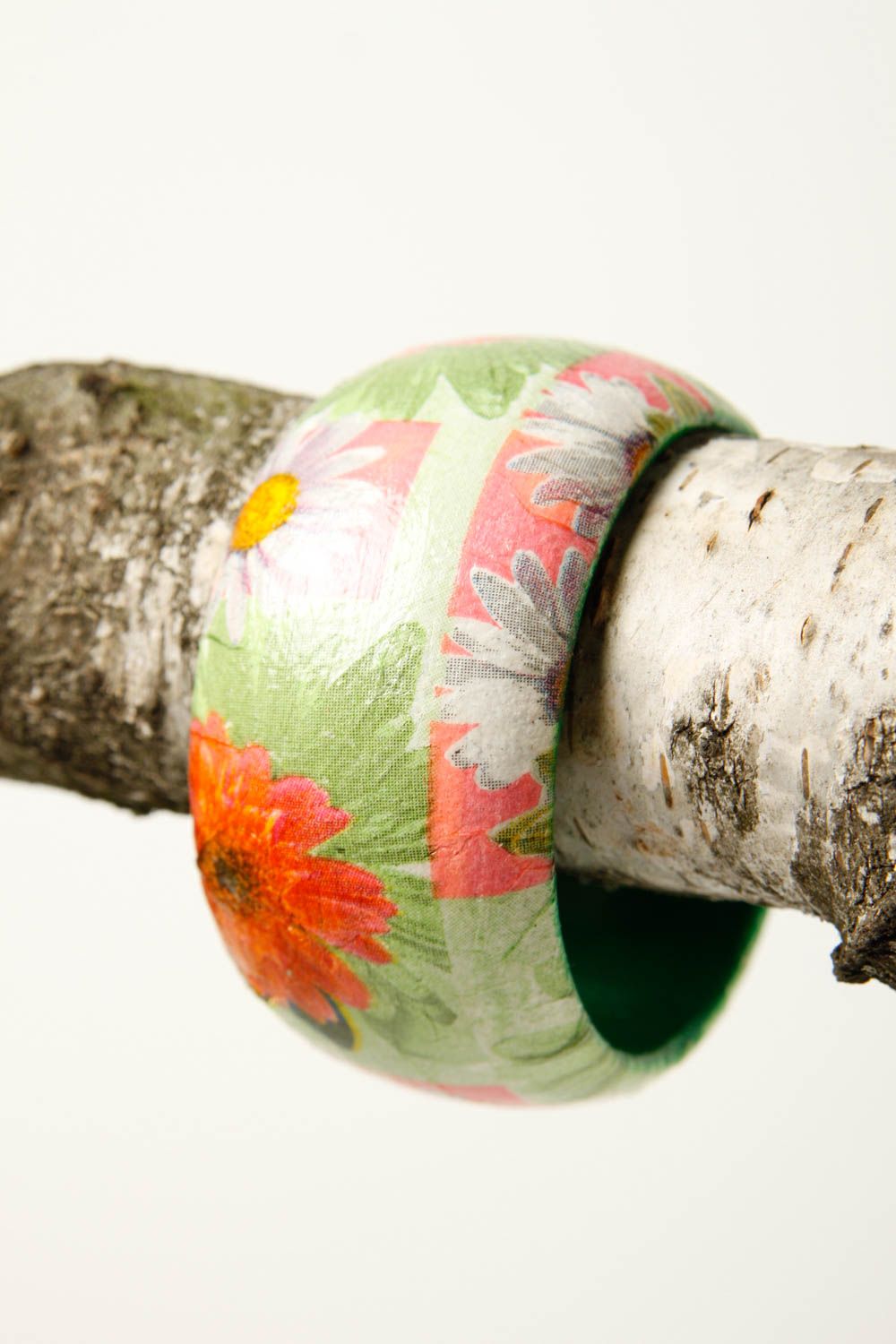 Браслет с росписью ручной работы украшение из дерева браслет на руку цветочный фото 2