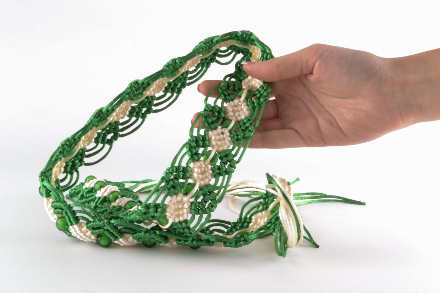 Cintura da donna intrecciata fatta a mano cinghia di fili bella in colore verde foto 5