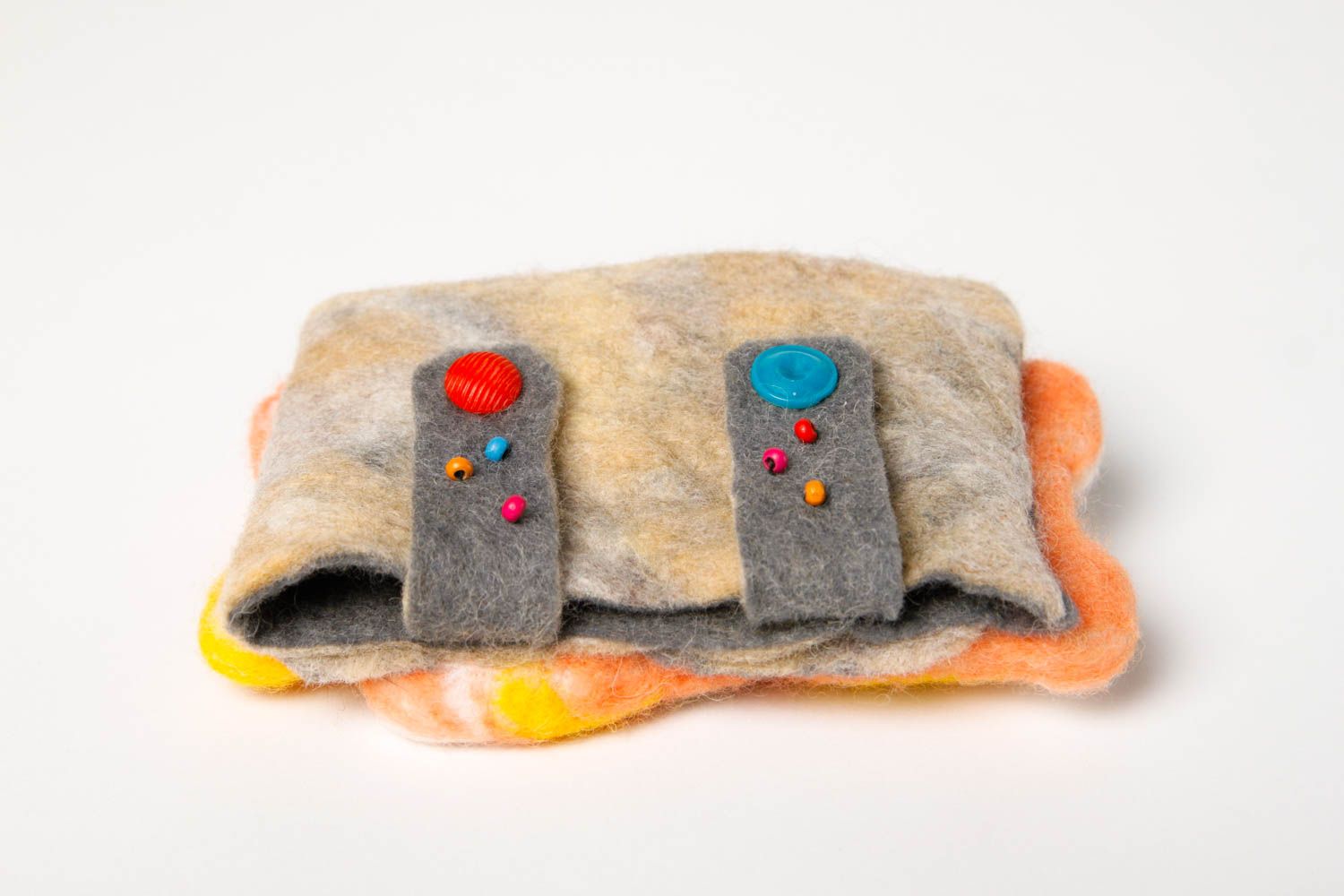 Muñeco de fieltro cartera artesanal de lana regalo original para niños foto 3
