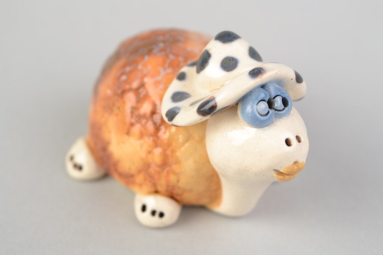 Handmade funny small decorative ceramic figurine of turtle painted with glaze photo 3
