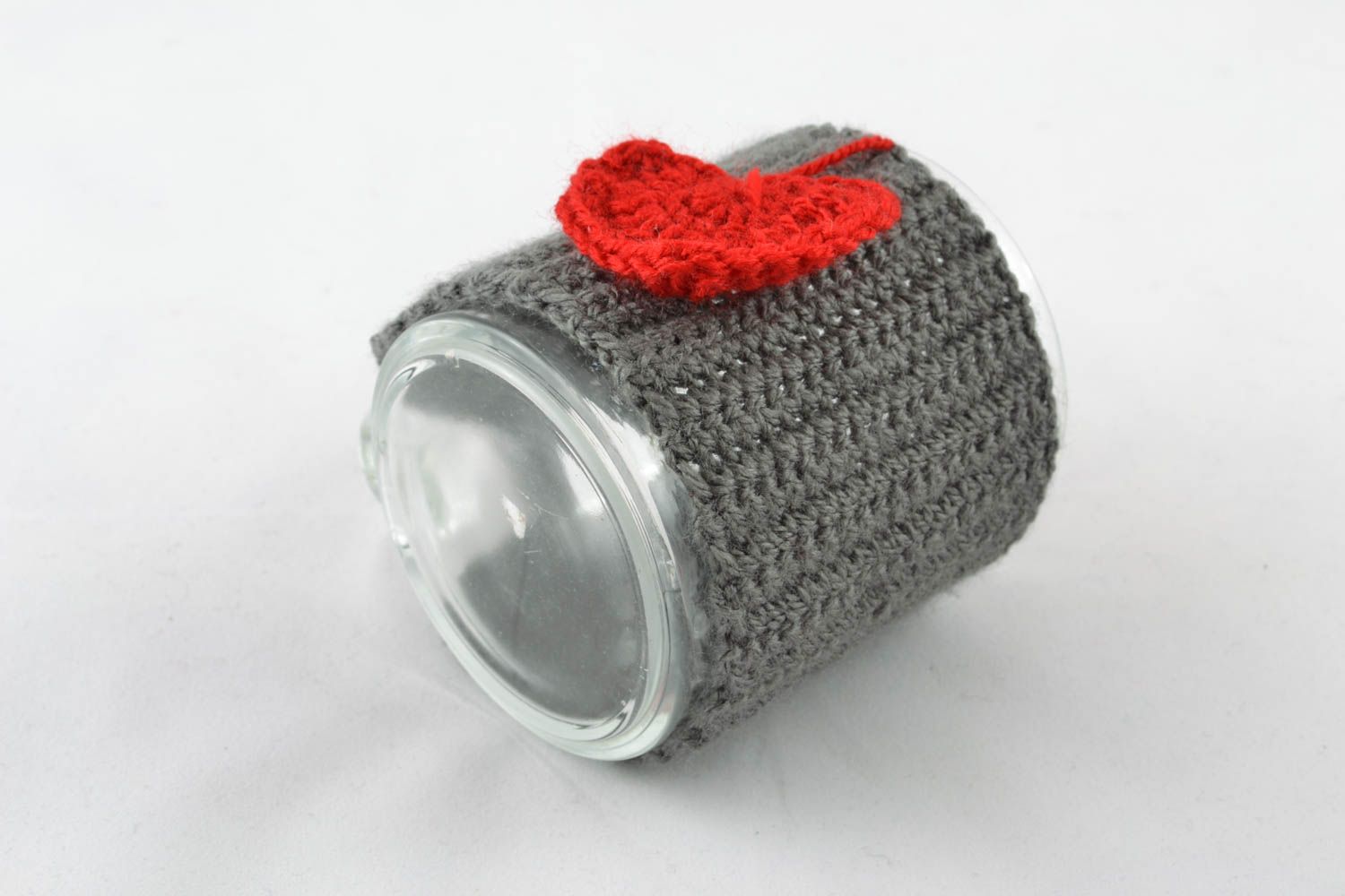 Glass cup with crochet cozy photo 1