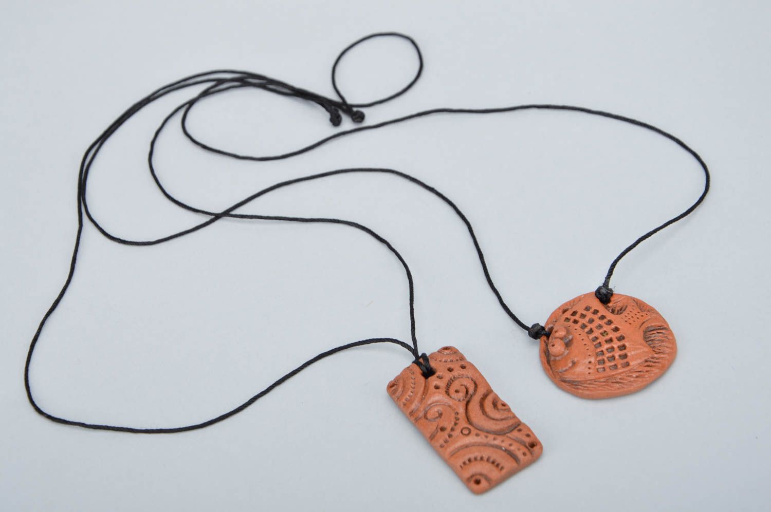 Handmade set of pendants 2 ceramic pendants stylish ethnic accessories photo 2
