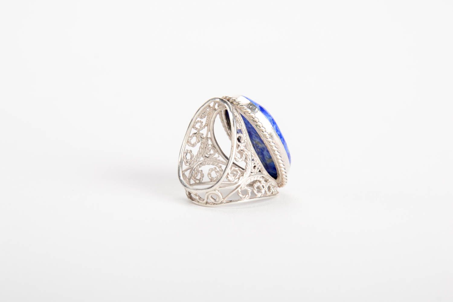 Серебряное кольцо ручной работы женское кольцо с лазуритом серебряное украшение фото 4