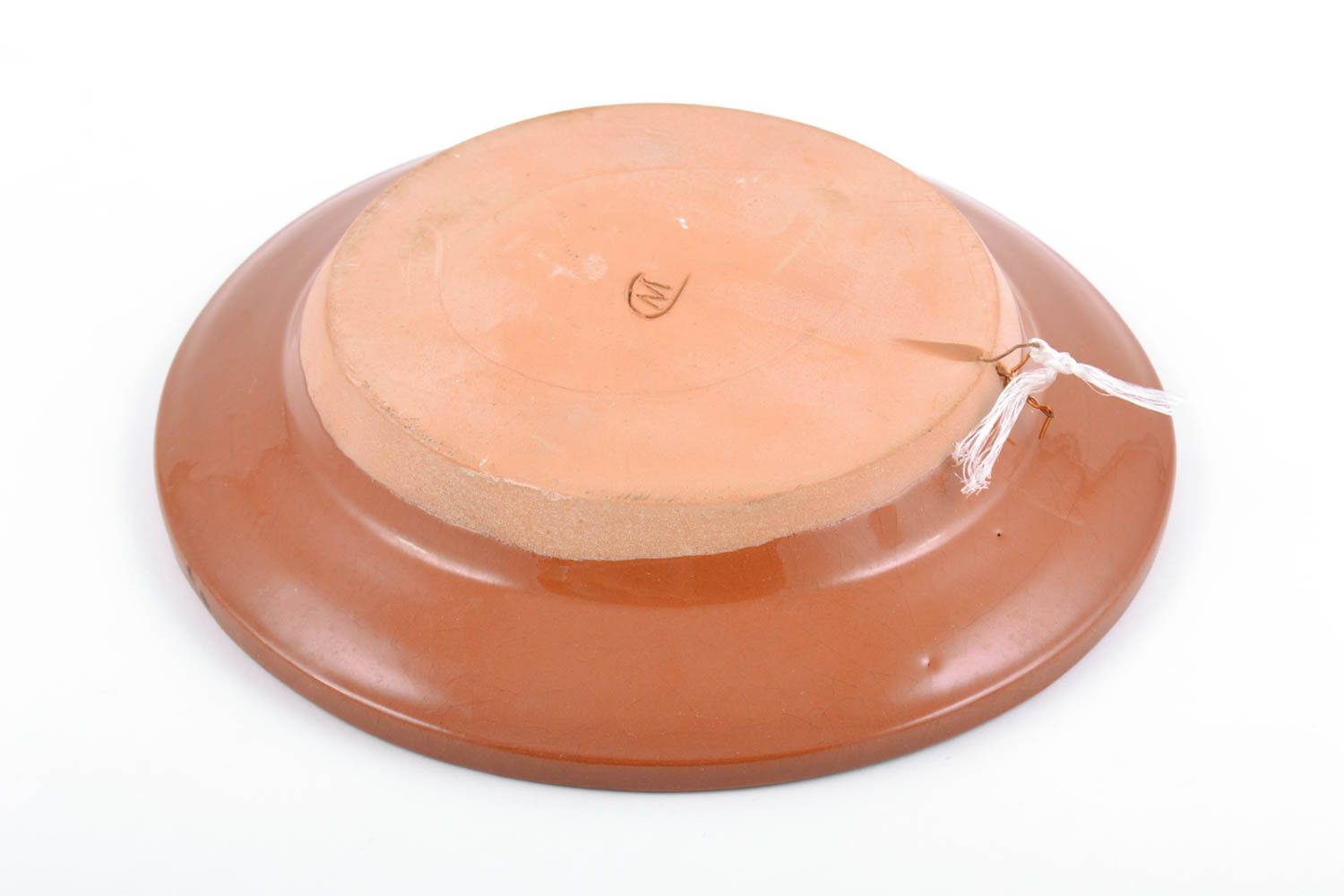 Jolie assiette en céramique ronde peinte de glaçure faite main marron décor photo 5