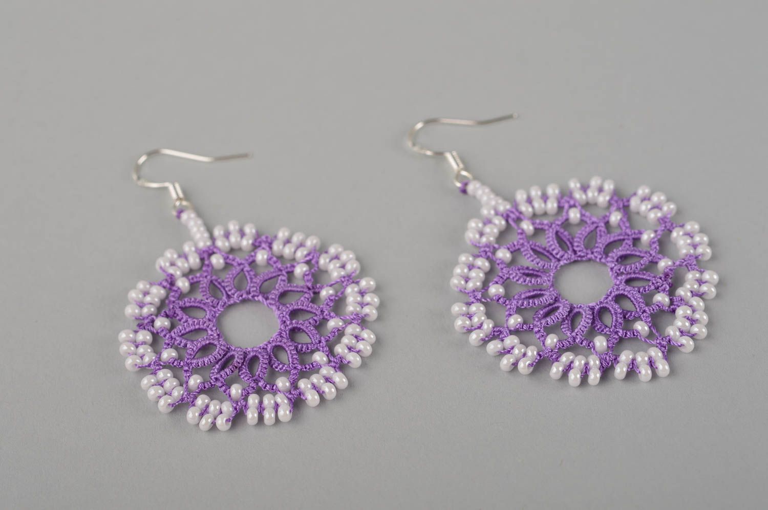 Stylish handmade woven thread earrings beaded earrings textile jewelry designs photo 2