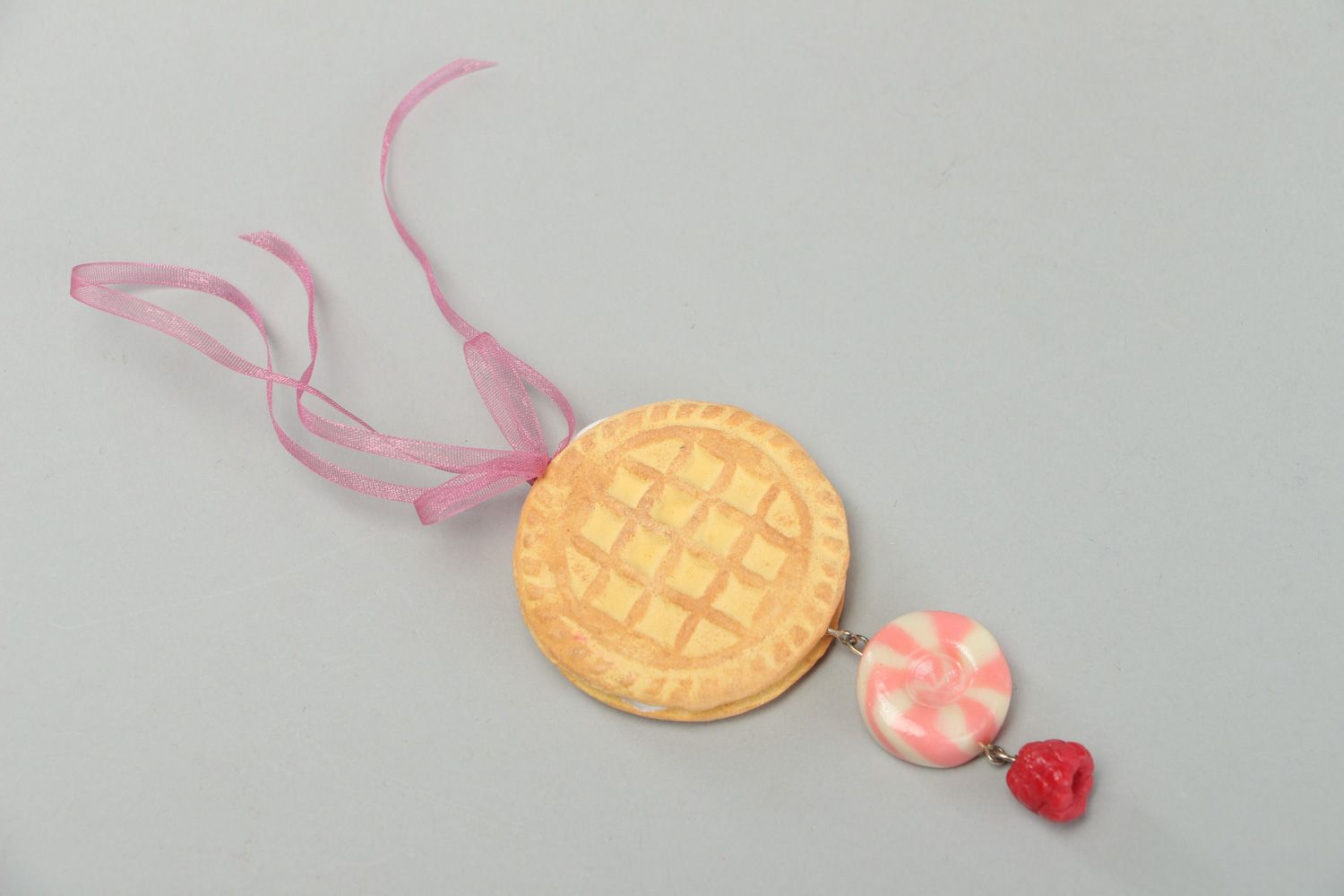 Handmade wall hanging decoration molded of polymer clay in the shape of cookie  photo 1