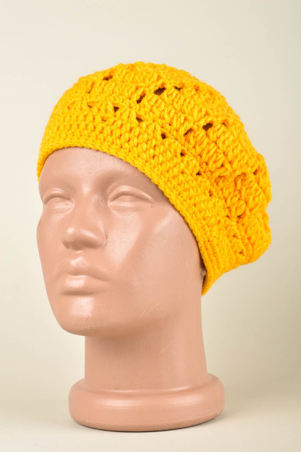 Handmade Damen Barett häkel Mütze Mütze für Kinder Barett für Frauen gelb grell foto 1